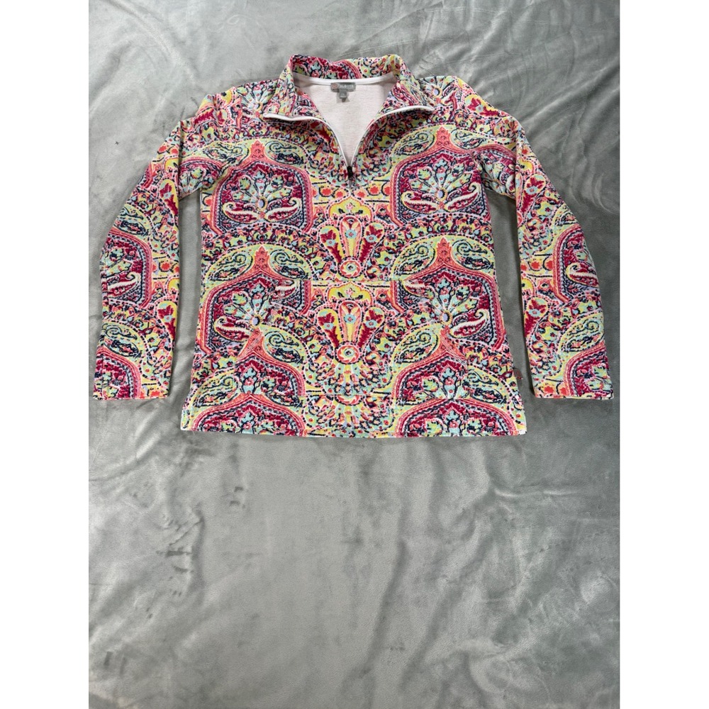 Talbots Multicolor Paisley Quarter Zip Pullover Jacket Sweatshirt Women's Sz‎ XS